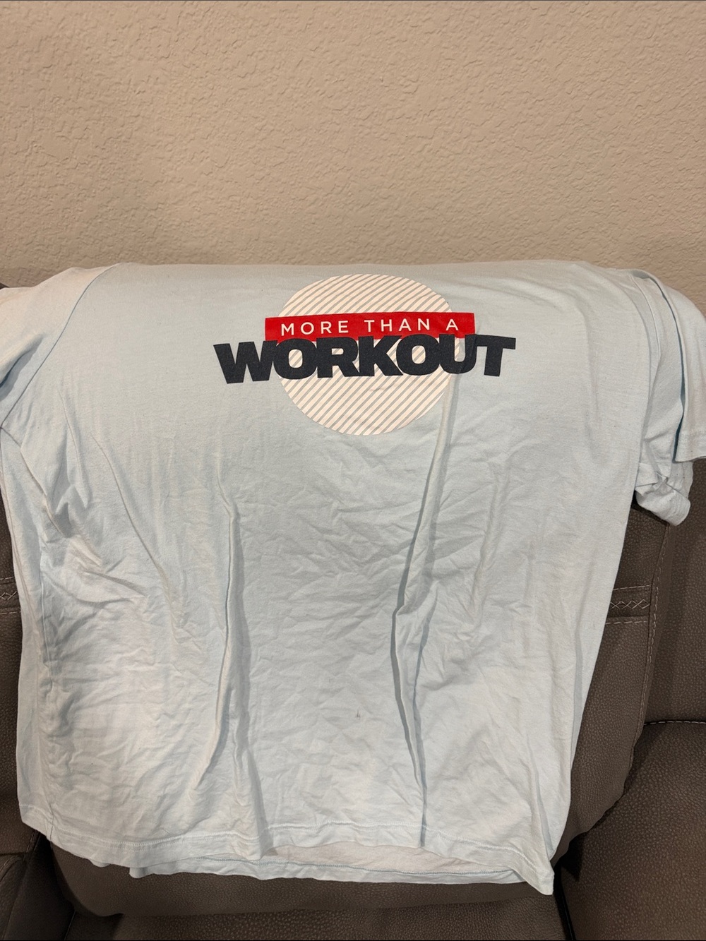 "More Than a Workout" Graphic Tee - Light Blue with Red & Black Print